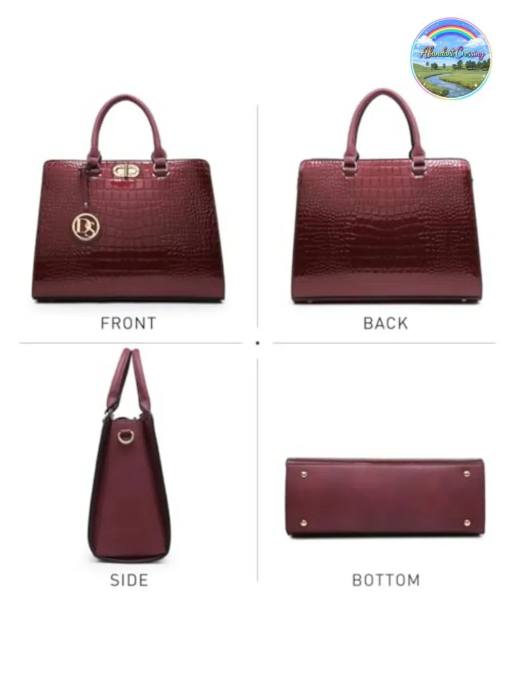 Women's Vegan Leather Satchel Tote with Matching Clutch